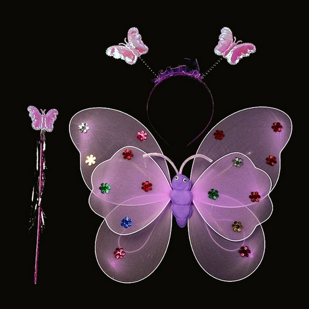 3Pcs Led Flashing Light Kid Girl Costume Set Butterfly Wings Wand Headband Skirt 3Pcs Led Flashing Light Kid Girl Costume Set Butterfly Wings Wand Headband Skirt
